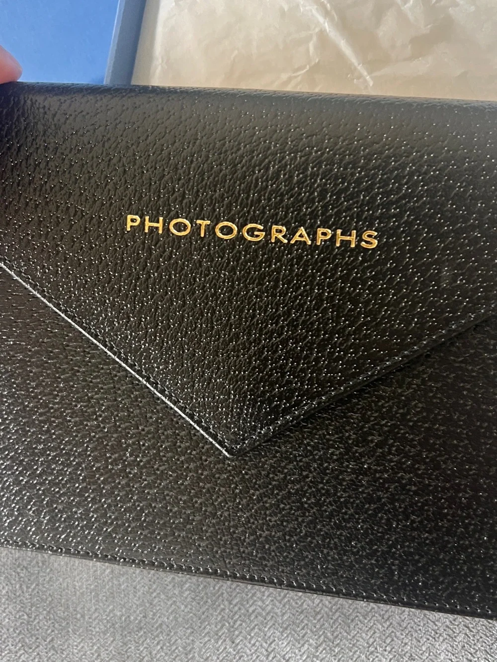 Smythson Black Leather 'Photographs' Envelope Card Holder
